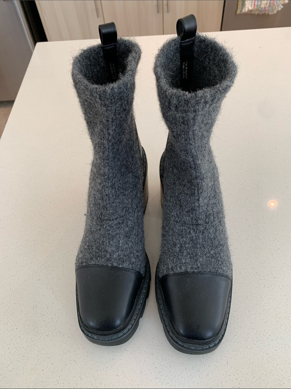 Sam Edelman Gray Wool-Blend Lace-Up Cap Toe Boots